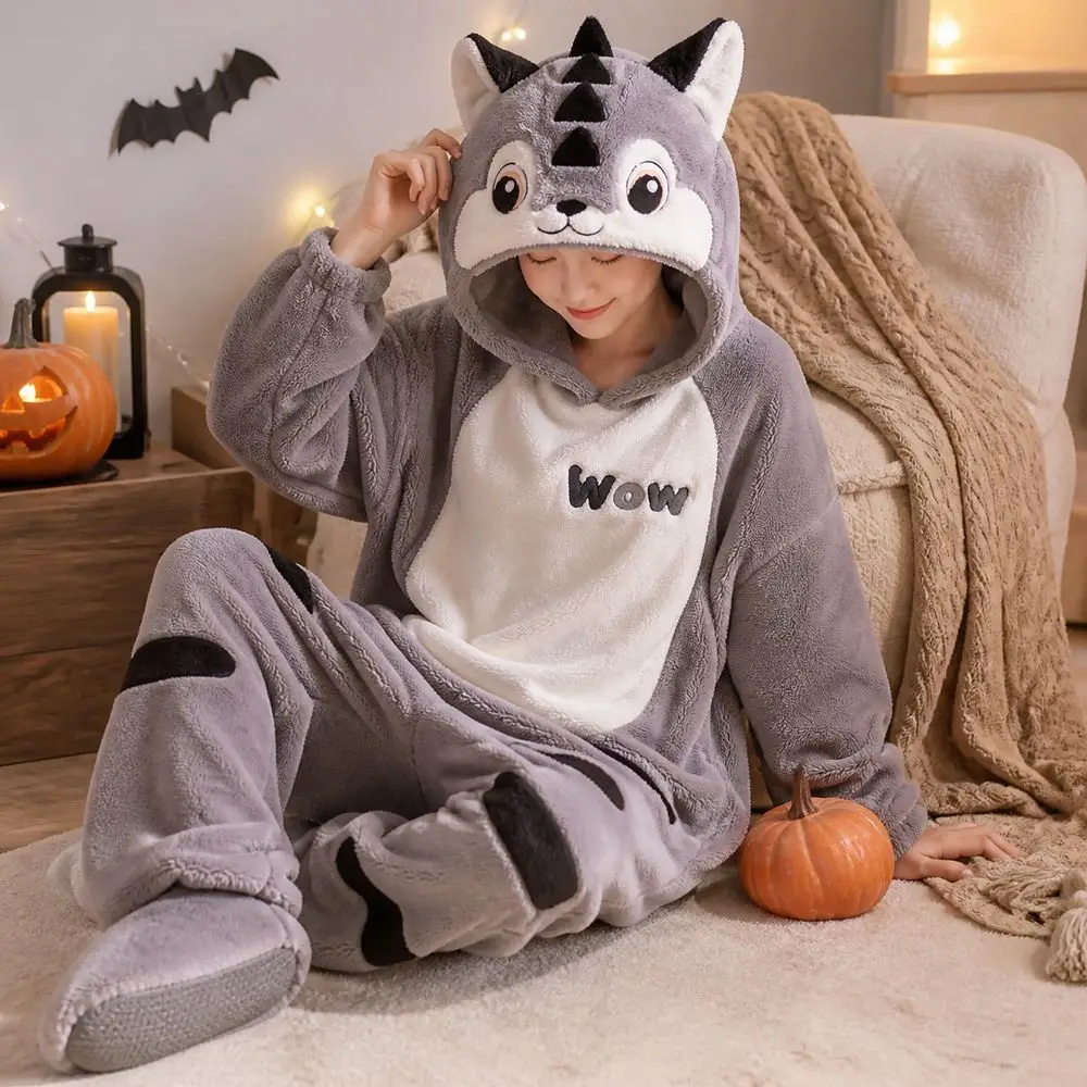 Coral Fleece Pig Onesie Pajamas 3D Ears Design Hooded Style Lounger Robe Oversized Fit Warm Adult Wearable Blanket