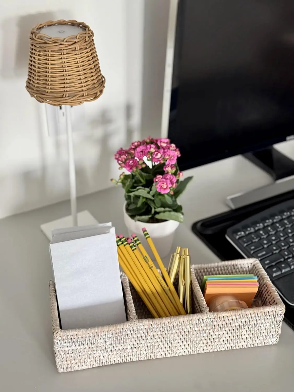 

La Jolla Rattan 3 Compartment Desk Drawer Shelf and Cabinet Tray Organizer White Wash