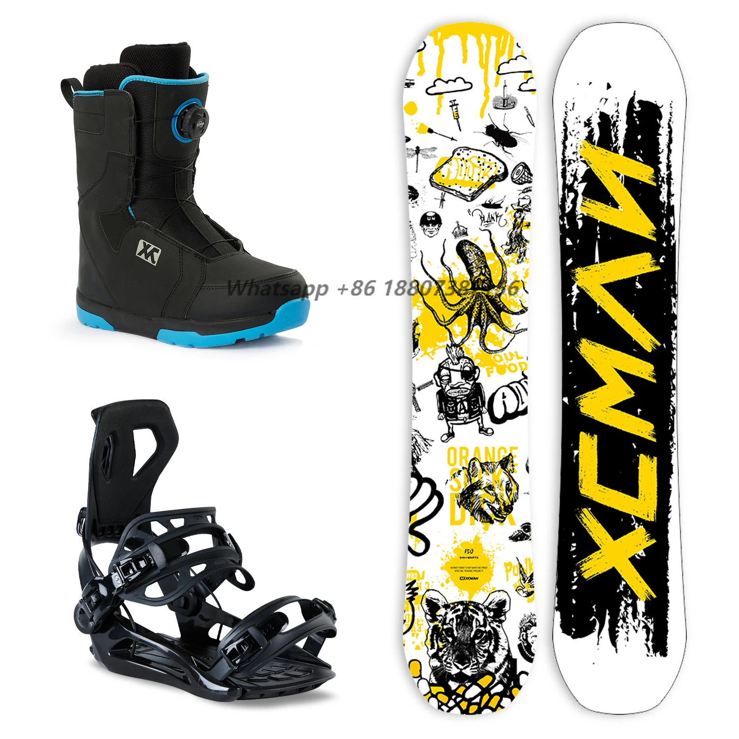XCMAN Men's Complete Snowboard Package Camber True Twin Carved Snowboard + Bindings + Boots for All Terrain Best for Beginner