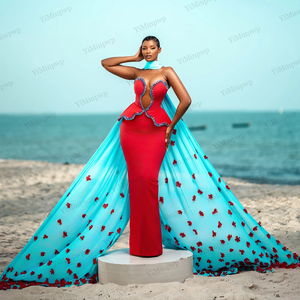 

Африканские вечерние платья, роскошные 2026, платья невесты без рукавов с цветами и бисером, с шалью, элегантные платья по индивидуальному заказу