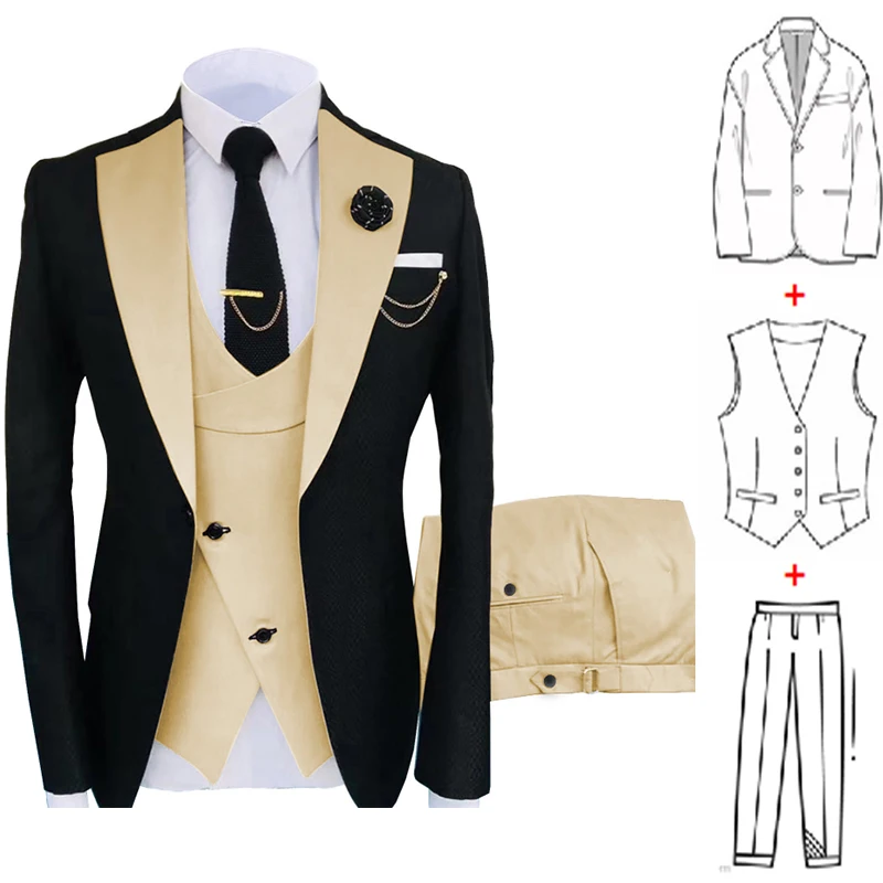 New Costume Homme Popular Clothing Luxury Party Stage Men\'s Suit Groomsmen Regular Fit Tuxedo 3 Peice Set Jacket+Trousers+Vest