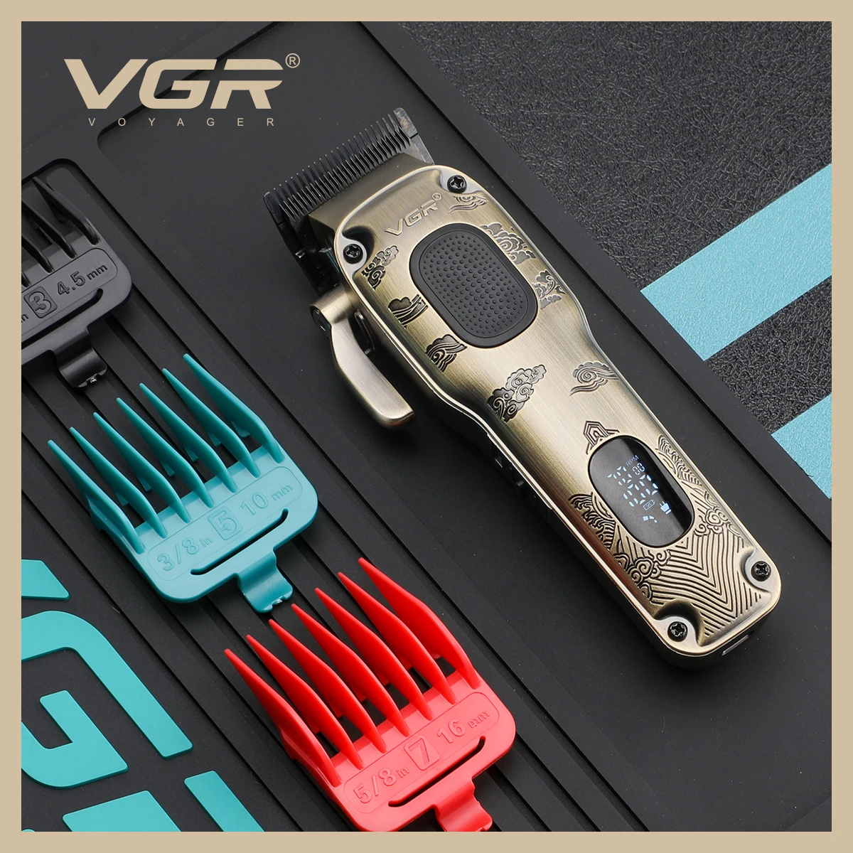 VGR new metal retro hair clipper intelligent LED digital display powerful power hair trimmer hair salon home push shear V-027