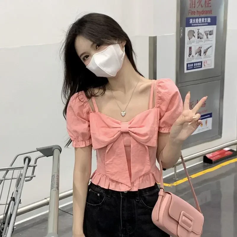 Blouses Women Solid Folds Simple Sweet All-match Daily Creativity Korean Style Popular Casual Charming Special Cozy Basics New