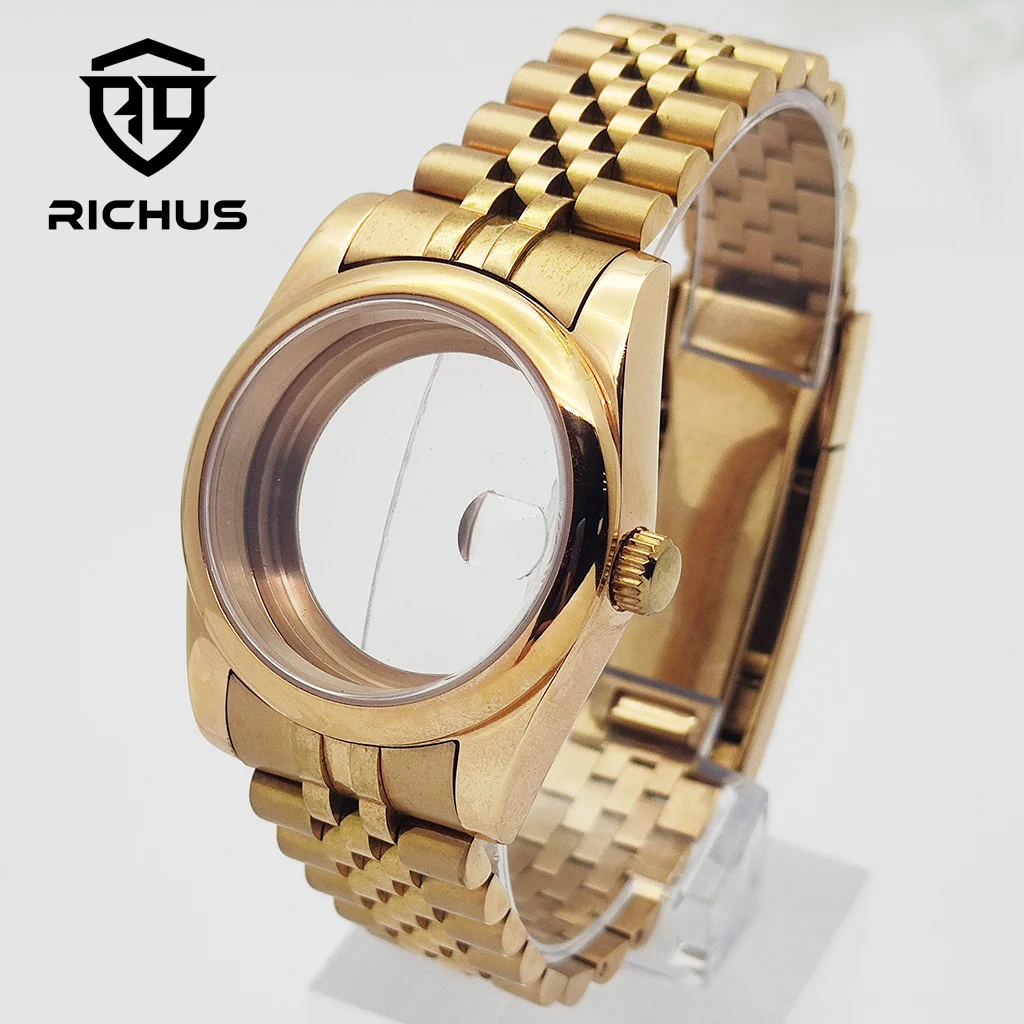 

Корпус для часов RICHUS 36/39 мм из розового золота, сапфировое стекло, подходит для NH34 NH35 NH36 Miyota8215-DG ETA2824 PT5000, аксессуары для часов с механизмом