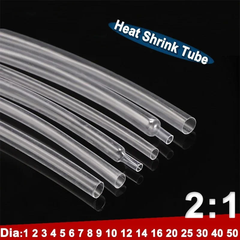 

1 Meter Clear Dia 1 2 3 4 5 6 7 8 9 10 12 14 16 20 25 30 40 50 mm Heat Shrink Tube 2:1 Polyolefin Thermal Cable Sleeve Insulated