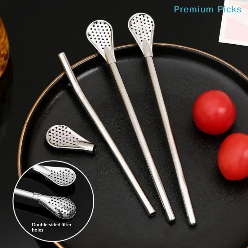 portableReusable Stainless Steel Yerba Mate Drinking Straws Heat Proof Tip for Loose Leaf Tea Iced Coffee Office Work Use