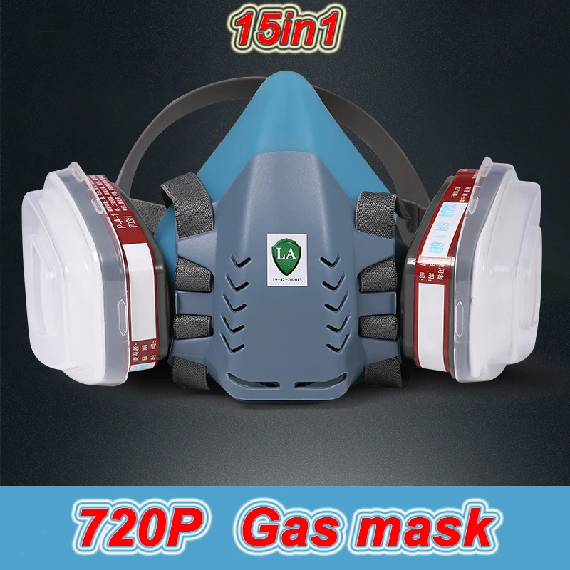 

new 720P Respirator Mask 15 in 1 Suit Industry Painting Spray Dust Gas Mask With 501 5N11 6001CN Chemcial Half face Mask