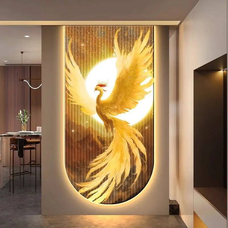 Modern light luxury bath fire phoenix entrance door decoration painting LED light painting high-end atmospheric wall murals