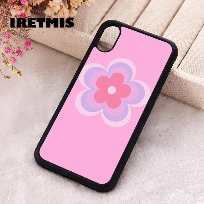 Iretmis Phone Cover Case For iPhone X XS Max XR 11 12 13 PRO MINI 14 15 16 Plus Rubber pastel pink and purple flower trance