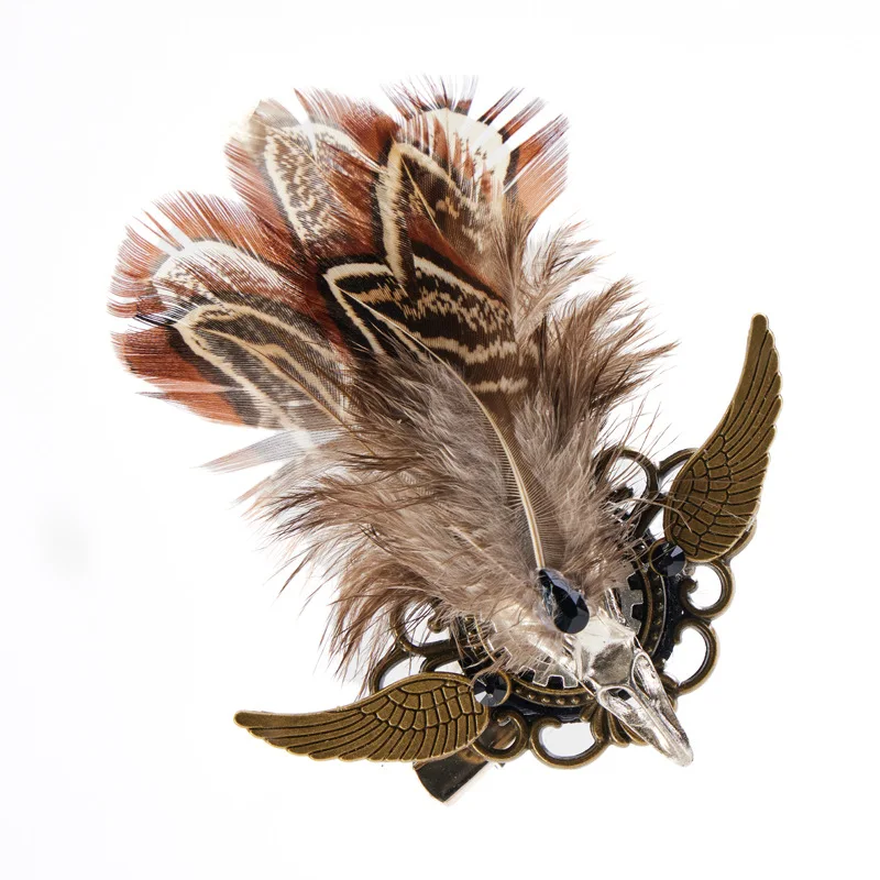 Neue Steampunk-Totenkopf-Broschen für Damen und Herren, Vintage-Flügel-Federn-Anstecknadeln, modisches Accessoire, Schmuck – Detail 3