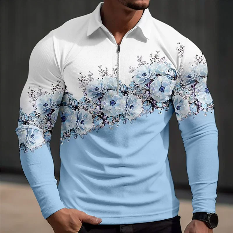 Street Fashion Floral Pattern Men's Polos T-Shirts All Season Long Sleeve 3d Printed Trend Flower Male POLO Tee 6XL Plus Size