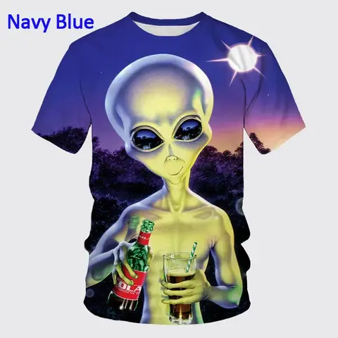 Funny Alien Graphic T Shirt for Men 3D UFO Invader Printed T-Shirt Fashion Womens Clothing Cool Kids Tee Shirts y2k Short Sleeve