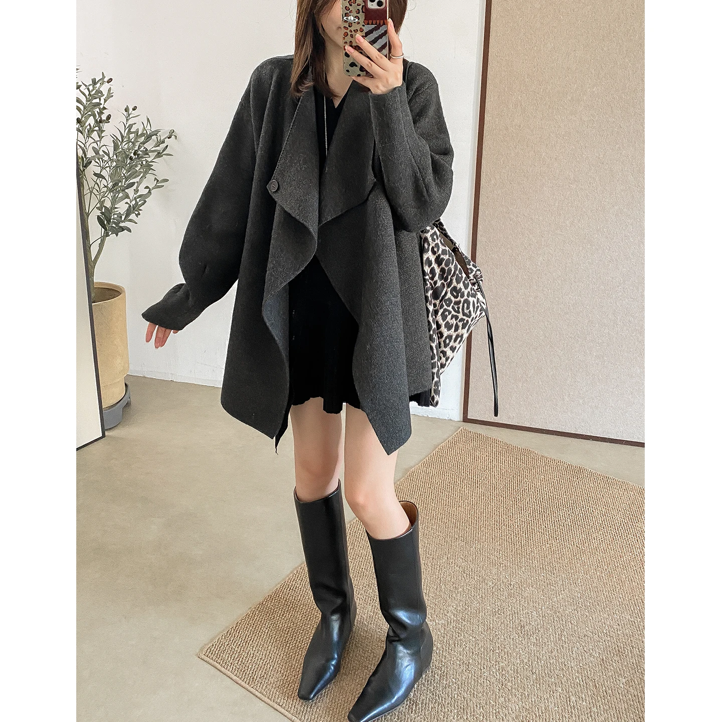 

Теплый осенне-зимний кардиган-пальто Phil Dan Extra Thick Simple Large Collar Sweater Coat High Densi Fashion Chien Leg Sve