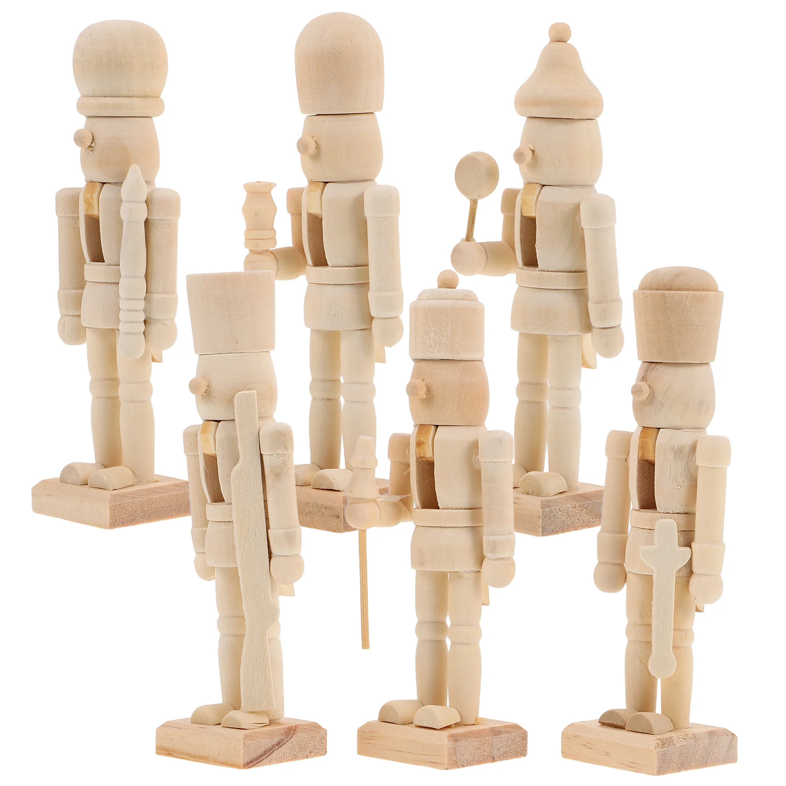 6 Pcs White Embryo Nutcracker School Painting DIY Ornaments for Kids Wood Painted Wooden Blank Puppet Child