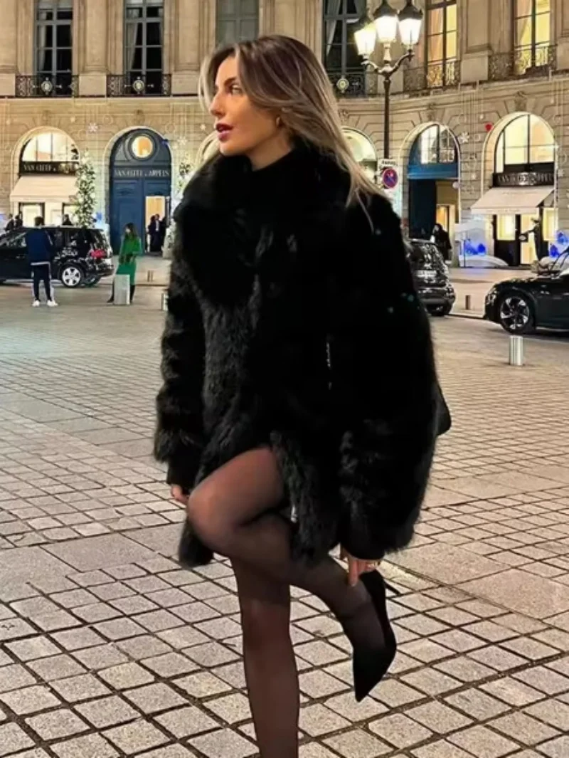 Autumn and winter artificial fur faux fur coat for women, mid-length fur warm fox fur coat