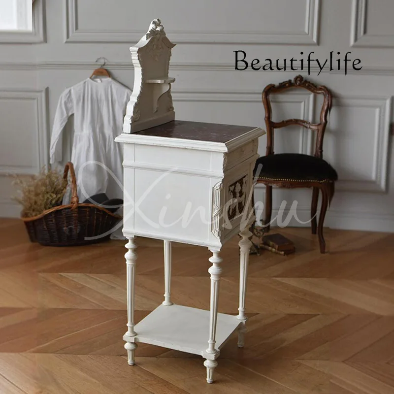 

upscale French carved solid wood living room rattan small coffee table American contrasting color balcony movable small table