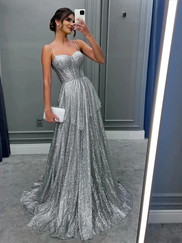 Abiti da ballo lucidi abito da sera a-line senza spalline Backless eleganti abiti da ballo abiti semplici per le donne abiti Sexy De Gala 2024