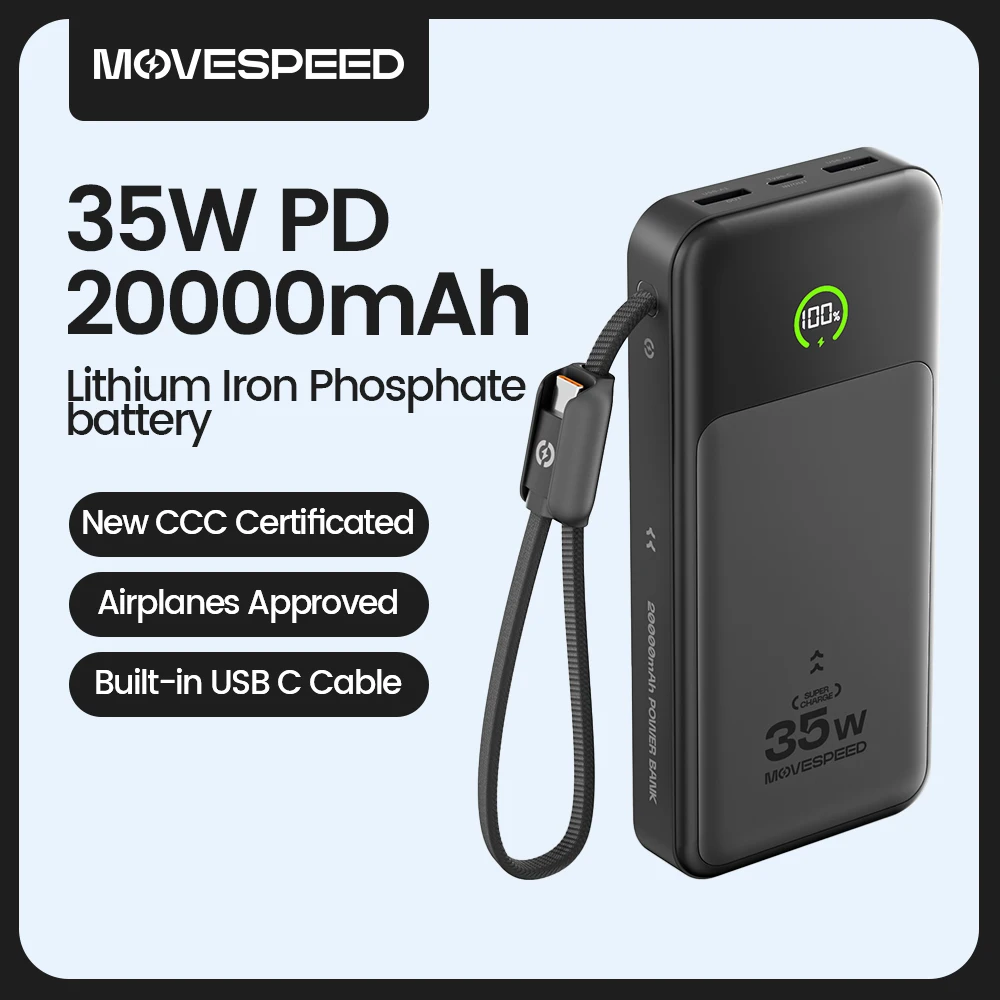 【CCC】MOVESPEED P20 Power Bank 20000mAh 35W PD Fast Charging Powerbank LFP Battery External Charger for iPhone Xiaomi Samsung