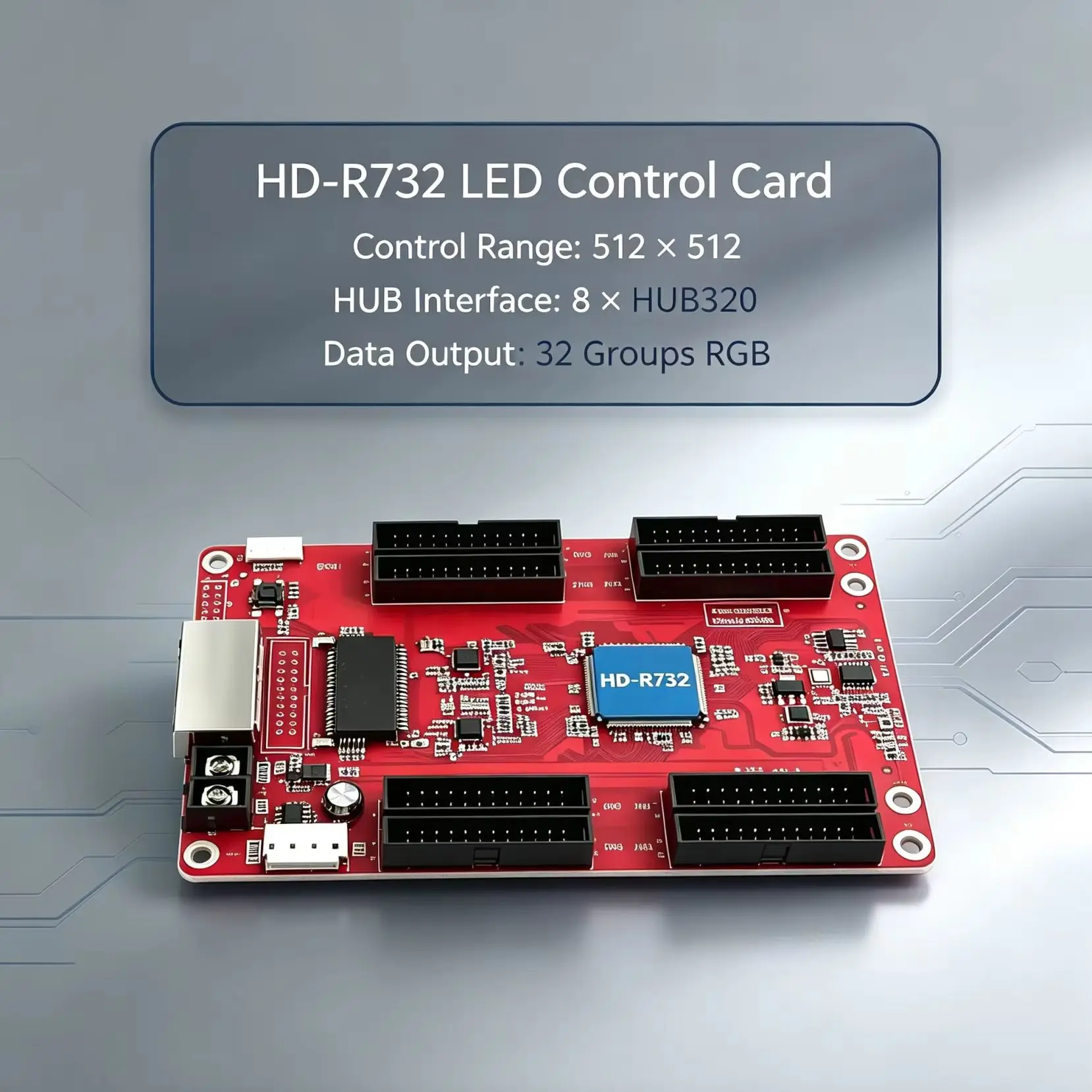 HD-R732 Full-Color LED Panel Receiving Card Asynchronous 8 HUB320 Interfaces 512x512 Pixel Control Board for Sign Display