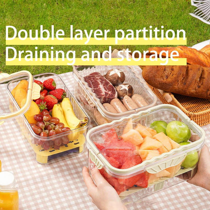 Portable Fresh-Keeping Box Transparent Sealing Large Capacity Food Fruits Vegetables Fresh Preservation Box For School Camping