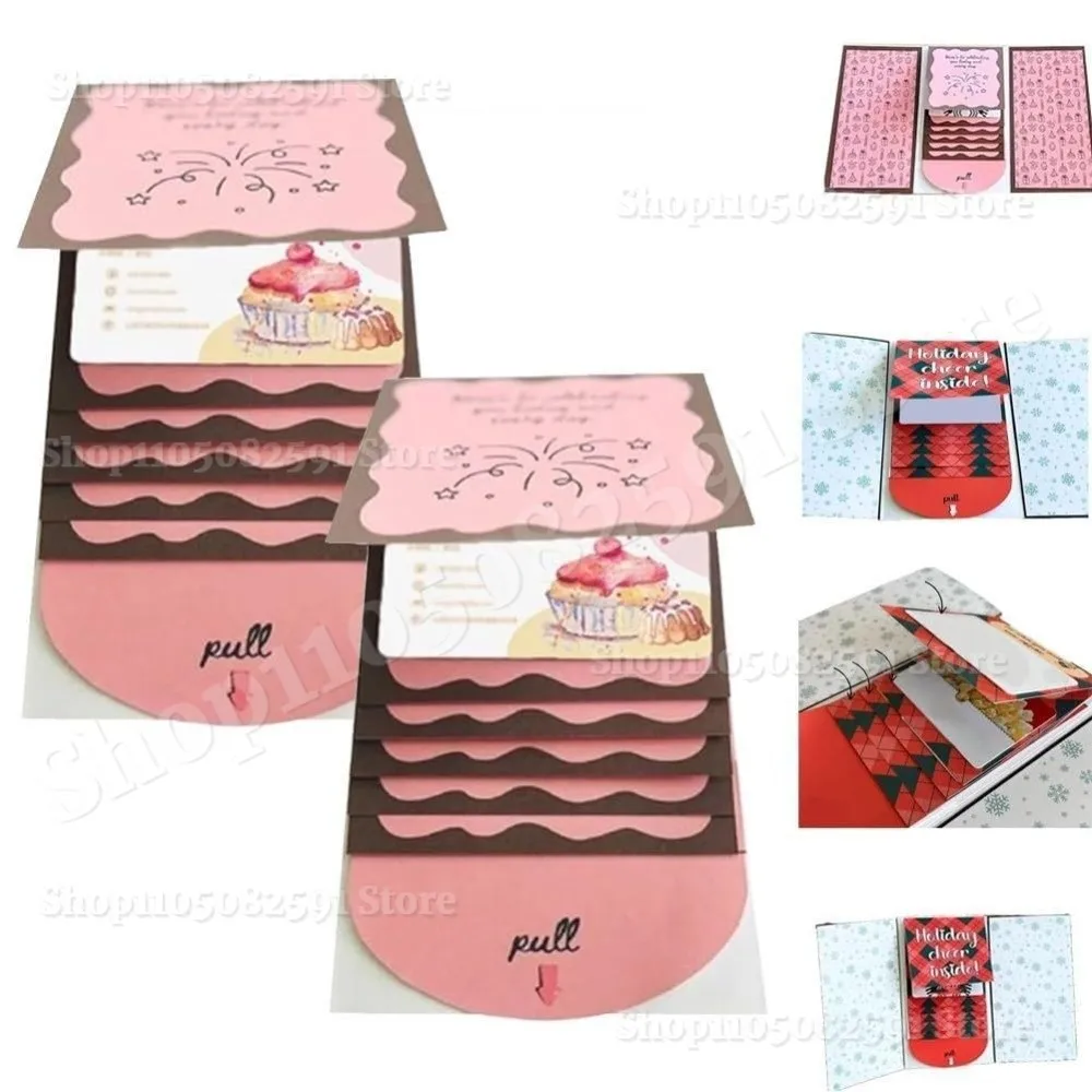 

Handmade Christmas Gift Card Holder Book Waterfall DIY Surprise Cards with Envelope Pull-out Design Merry Xmas Gift Card Book