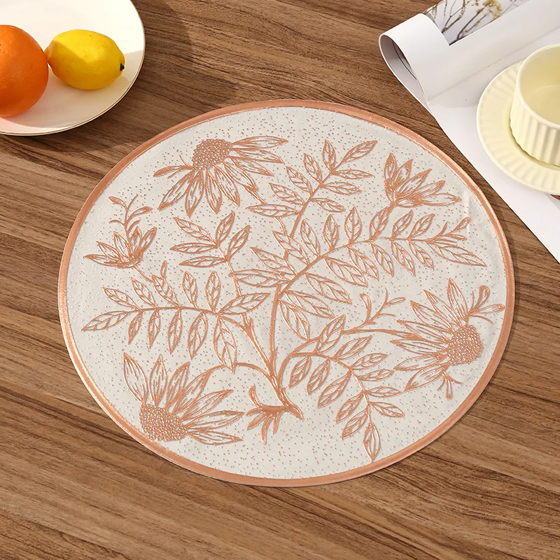 Cross-Border French roundPVCDining Mat Creative Chrysanthemum Coffee Heat Proof Mat Light Luxury Restaurant Heat Proof Mat Anti-