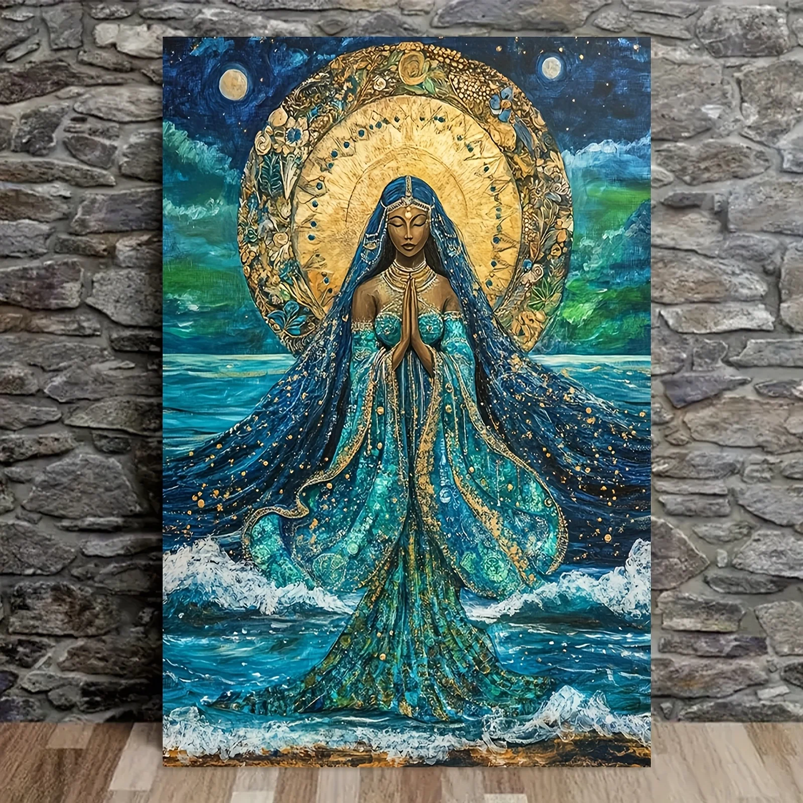 Yemanja Ocean Goddess Metal Tin Sign, Vintage Spiritual Sea Wall Art Decor
