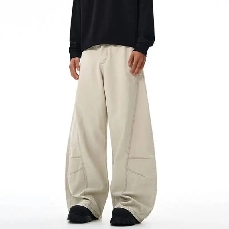 

Мужские повседневные брюки в американском стиле, изношенные широкие брюки с изогнутыми ножками, новые осенние мужские брюки