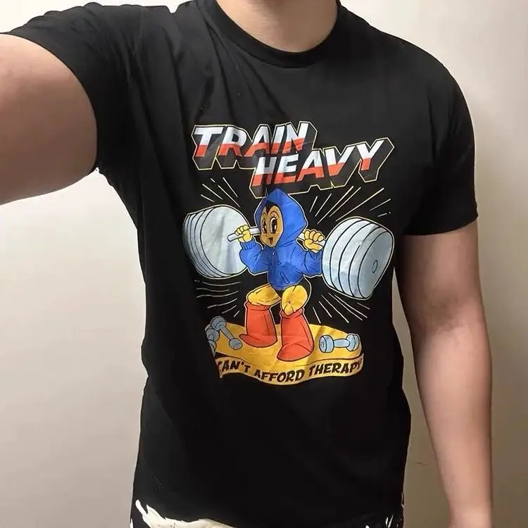 

2025 New Hot Heavy Training Treatment T-shirt American Version Strength Training Men and Women The Same Fitness Pure Cotton