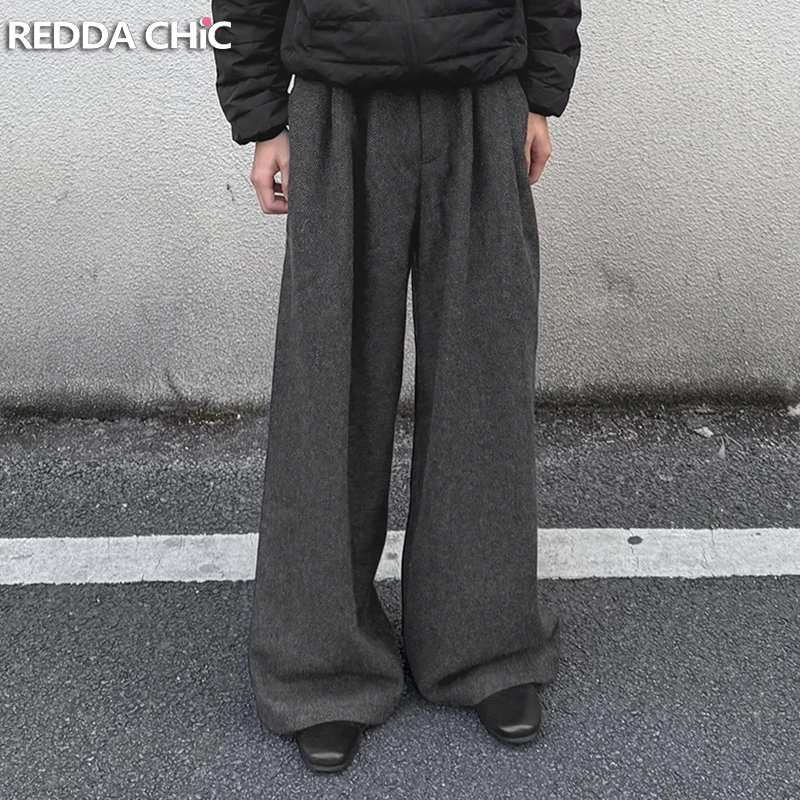 

REDDACHIC мужские твидовые классические брюки серые Cleanfit плиссированные передние свободные карманы широкие брюки повседневные офисные осенне-зимние брюки