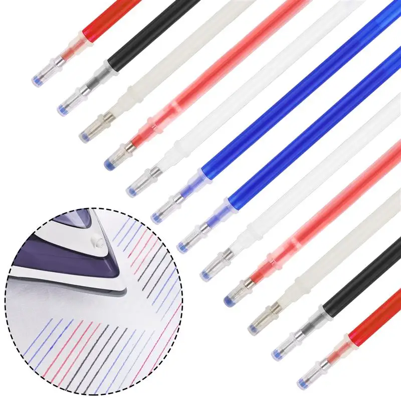 10-21Pcs/Set High Temperature Disappearing Fabric Marker Pen Erasable Refill Pens Patchwork Fabric PU Leather Mark Sewing Tool