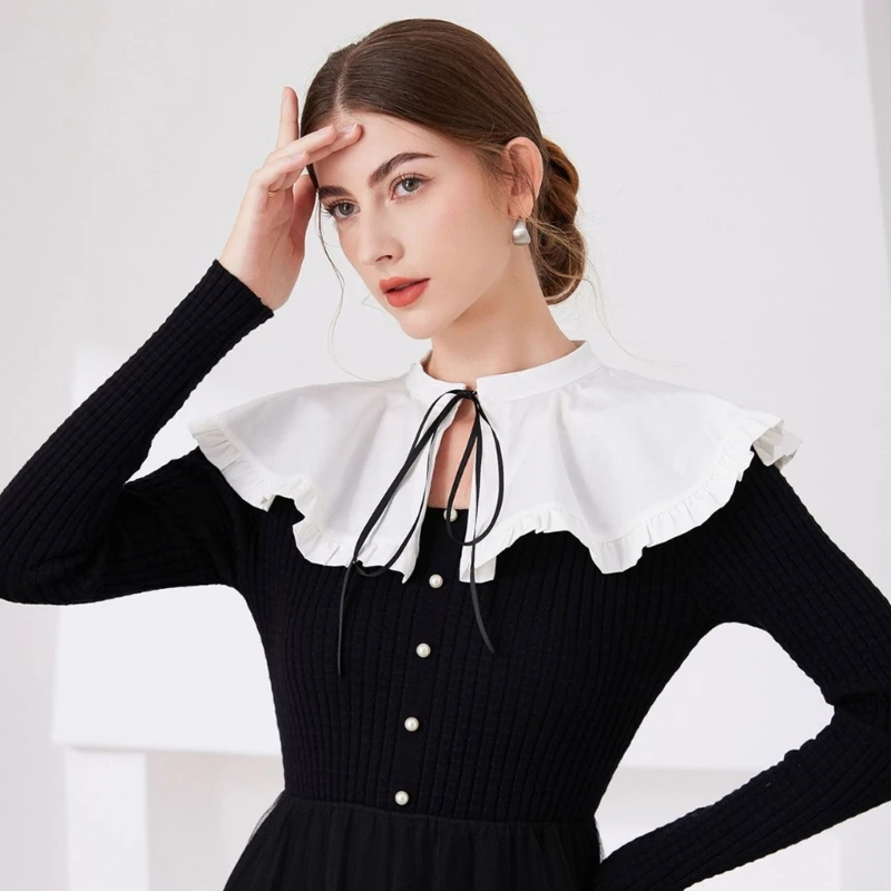 Ruffle Trim False Collar for Women Elegant Tie Up Detachable Blouse Collar for Dress Shirt Female Fashion Drop shipping