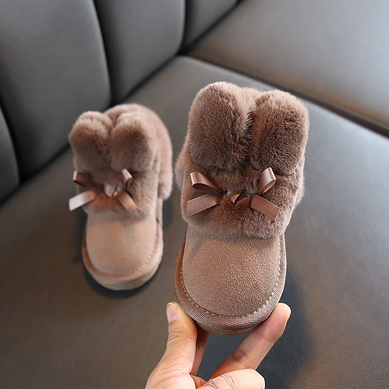 Winter Kids Snow Boots Cute Bow Girls Short Boots Thicken Warm Baby Girl Shoes Soft Bottom SYY080