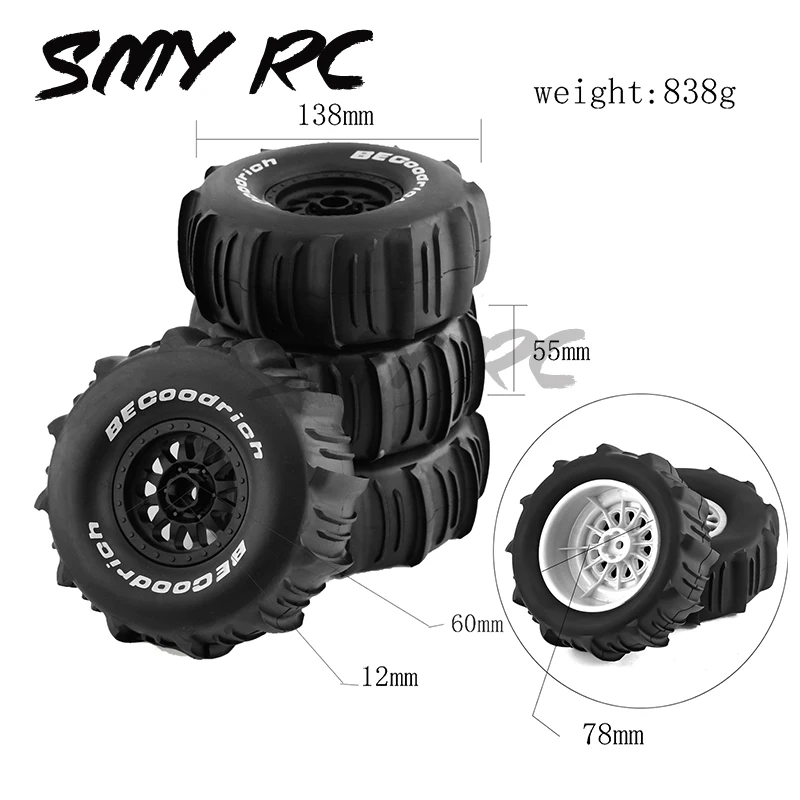 4Pcs 138mm 1/7 Desert Short Course Truck Sand Tire 17mm Wheel Hex for ARRMA Mojave TRAXXAS UDR Yikong DF7 FS Off-road Buggy