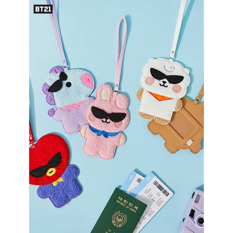 Line Friends Original Anime Bt21 Baby Travel Series Plush Luggage Tag Chimmy Koya Rj Cooky Travel Kawaii Accessories Gifts Toys