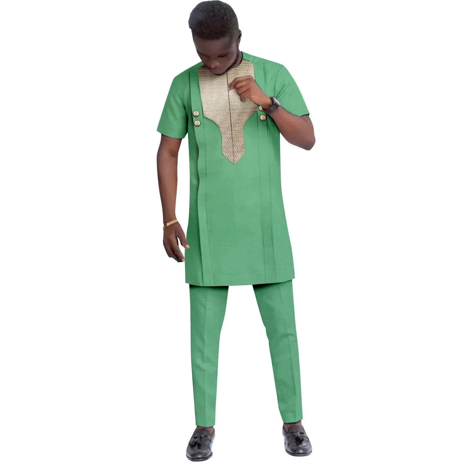 Распродажа! Спортивный костюм, мужская африканская одежда, Дашики, топы с короткими рукавами и круглым вырезом с вышивкой, комплект из 2 предметов, одежда Анкары, большие размеры