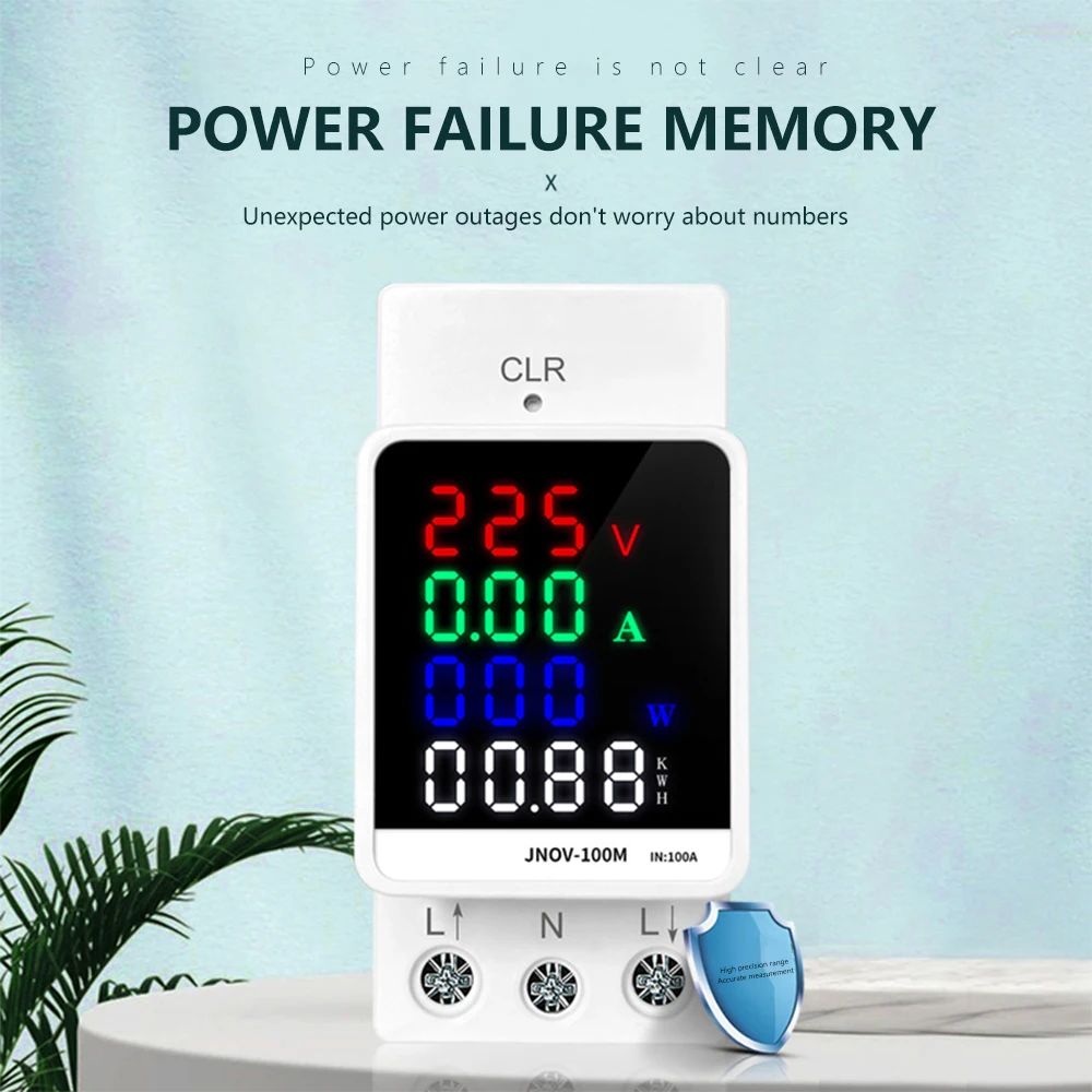 6IN1 Din Rail AC 70-270V 100A Voltage Current KWH Electric Energy Frequency Monitor Meter Voltmeter Ammeter Wattmeter 110V 230V