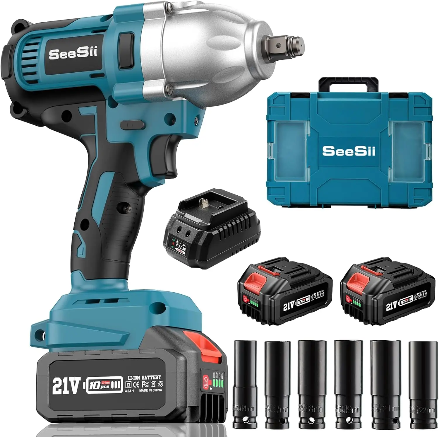 SEESII Impact Wrench 1/2'' 900N.m Brushless Electric Wrench Cordless High Torque Gun Car Home Power Tools for Makita 18V Battery