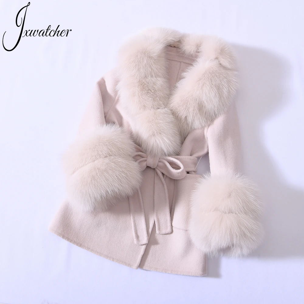 Jxwatcher bambini cappotto di lana invernale bambini cappotto di Cashmere grande vera pelliccia di volpe collare ragazza di media lunghezza moda