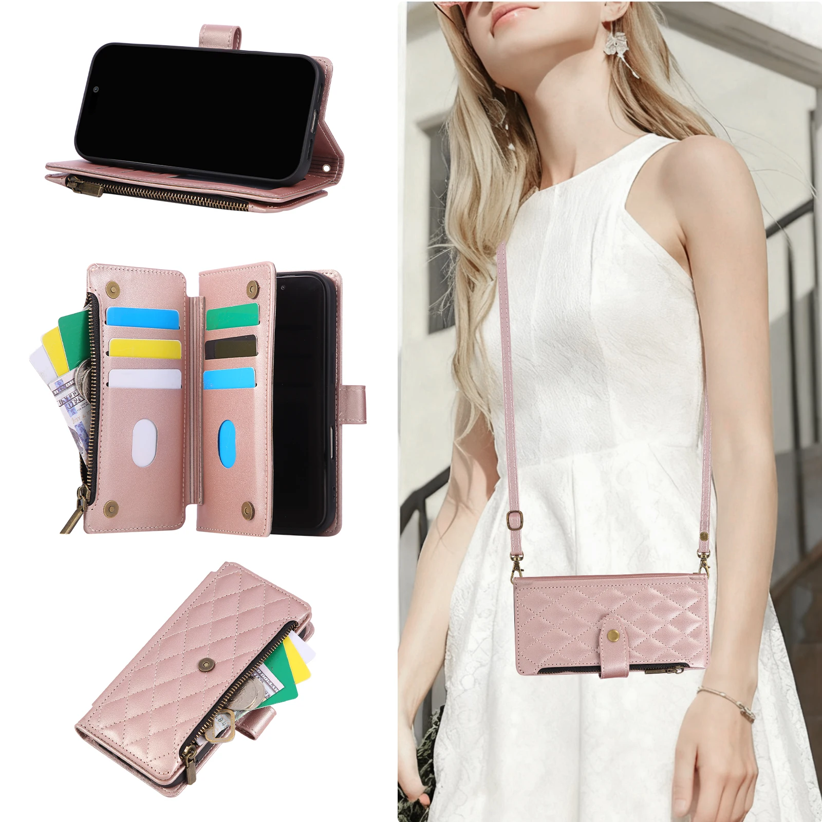 Crossbody سستة المغناطيسي المحفظة حافظة جلدية لجوجل بكسل 10 برو Xl 9A 9 8 8A 7A 7 طويل الحبل حقيبة كتاب مسنده غطاء