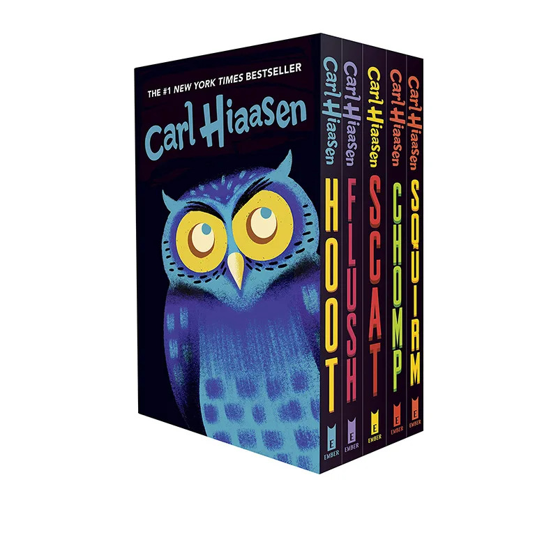 collezione-di-5-libri-di-carl-hiaasen-il-gufo-con-copertina-di-hootflushscatchomp