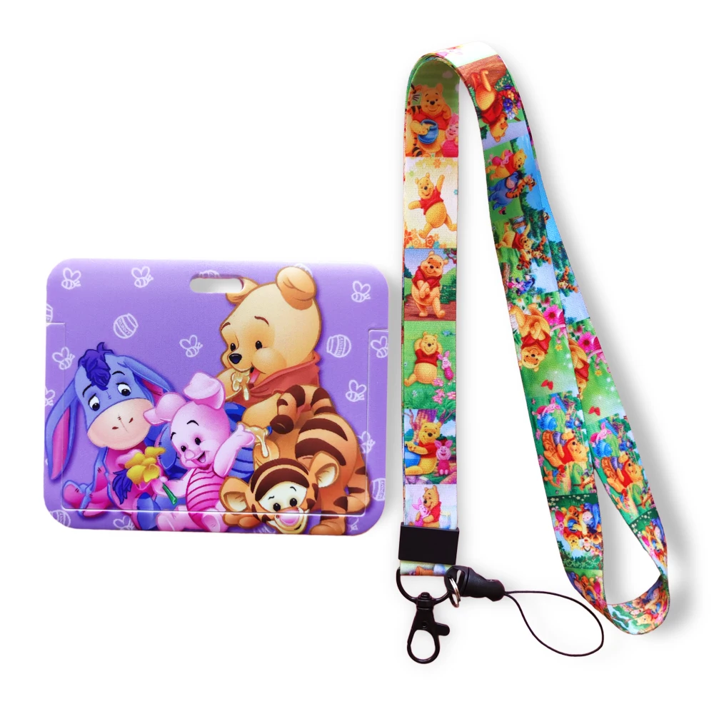 Horizontal Disney Winnie Pooh Lanyard Card Holder Student Hanging Neck Mobile Phone Lanyard Badge Subway Access Card Holder