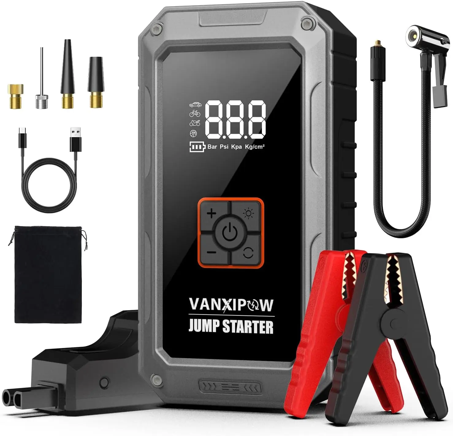 

4500A 150PSI Portable Car Jump Starter with Air Compressor, LED Light, Large Display & Power Bank