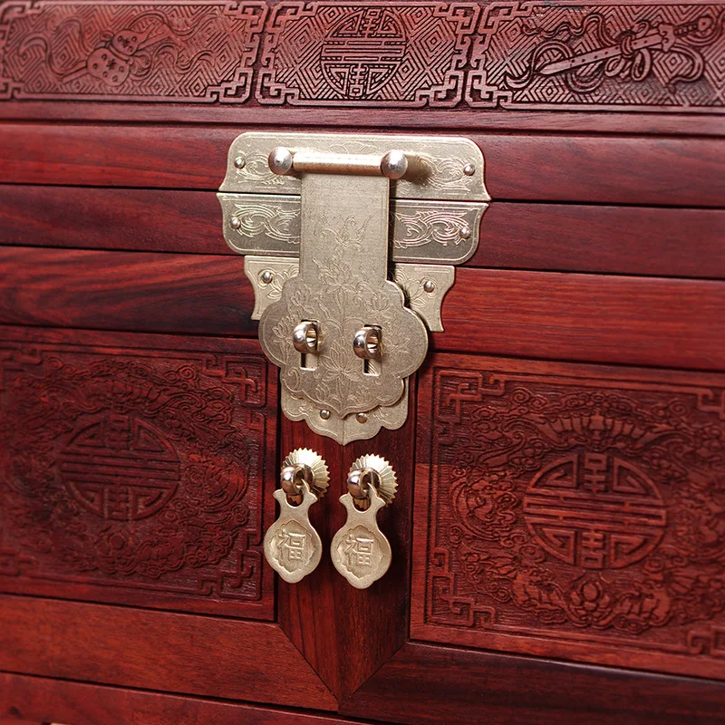 Luxury Sandalwood Jewelry Storage Box Double Layer Vintage Wood Rosewood Jewelry Box Storage Organizer Case with Lock Mirror