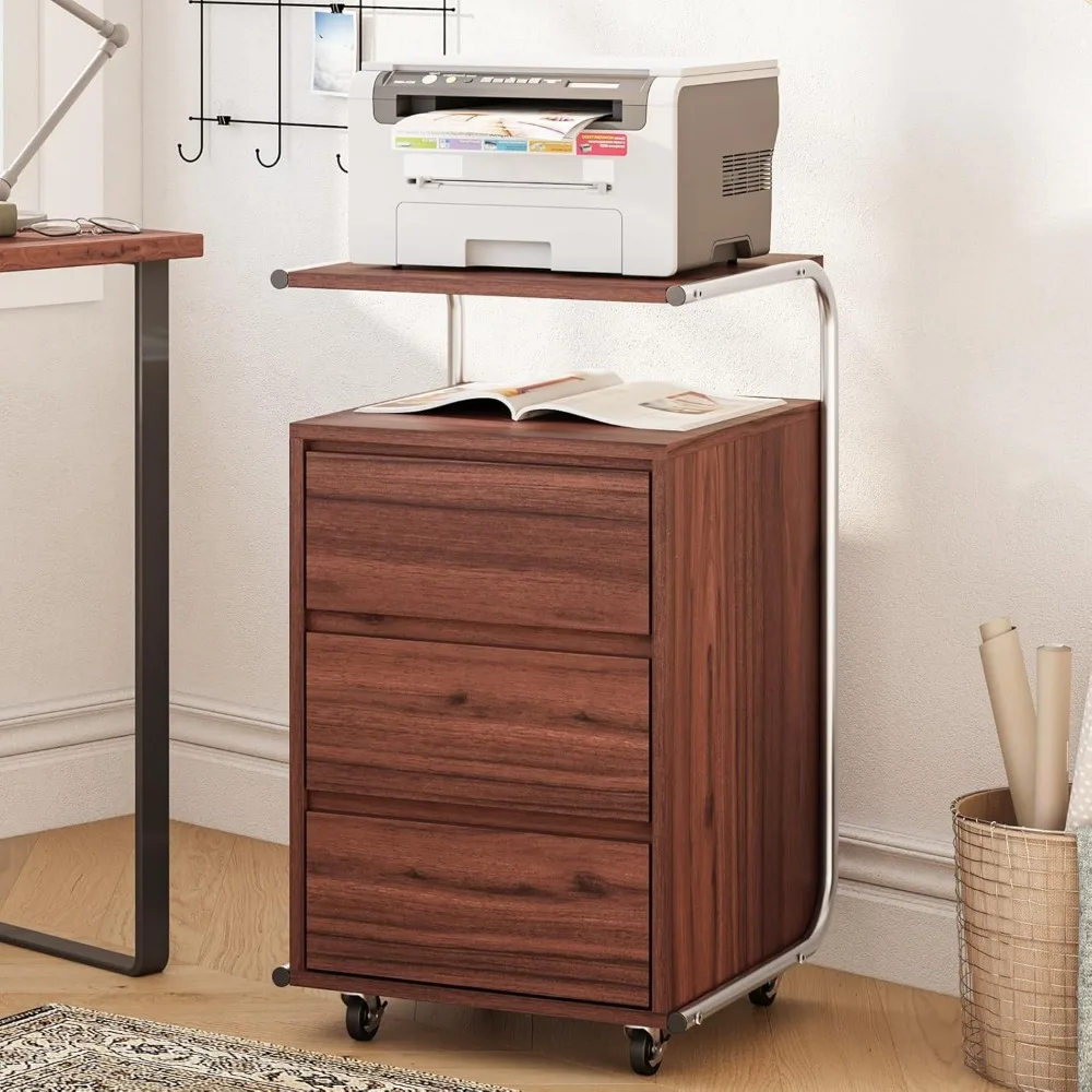 

3 Drawer File Cabinet with Extended Desktop Lockable Wheels Under/Beside Desk Storage and Organizer Cabinet for Home