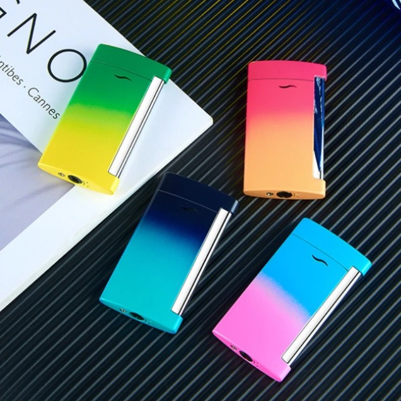 

Fashionable Gradient Ultra-thin Inflatable Lighter Portable Side Press Ignitioner Windproof Jet Blue Flame Butane Gas Lighter
