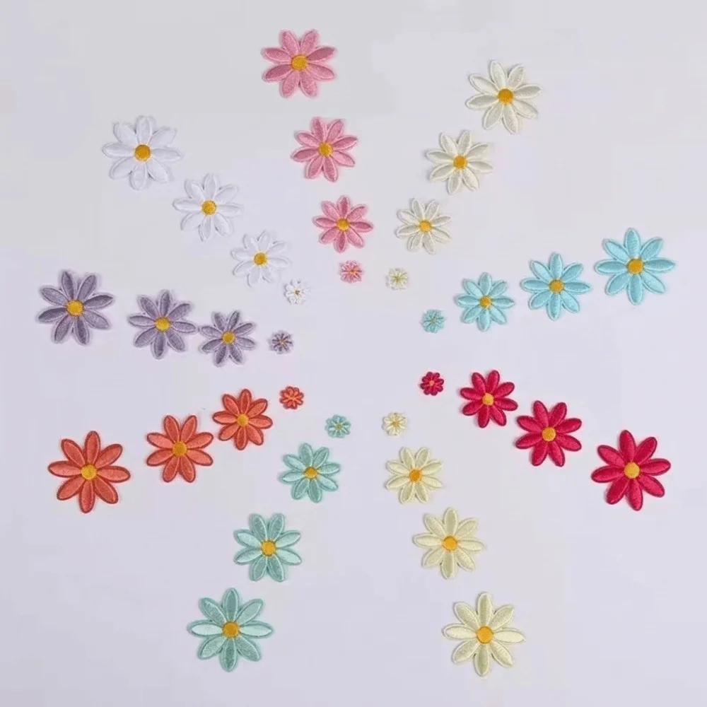 36Pcs Floral Pattern Daisy Flower Patches Embroidery with Thermal Adhesive Sunflower Iron on Patches 4 Sizes Multi Color
