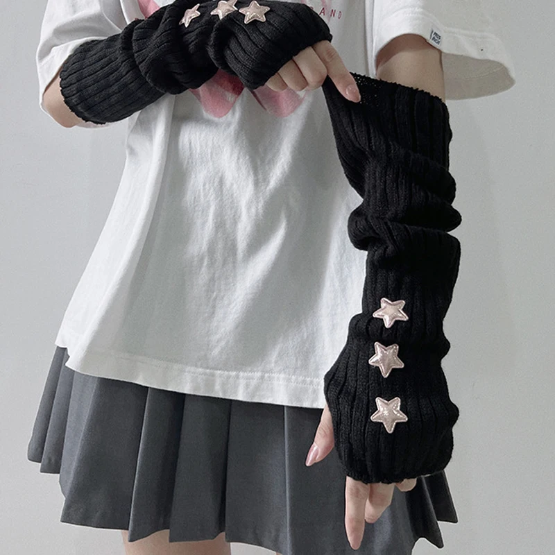 Arm Sleeves Anime Costume Fingerless Arm Cover Long Sleeves JK Knit Star Gloves