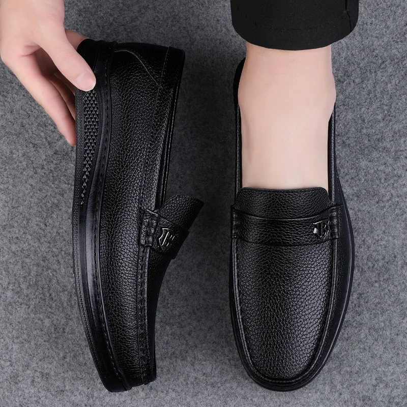 Genuine Leather Men Casual Shoes Handmade Slip on Platform Walking Shoes Outdoor Footwear Driving Loafers Breathable Sneakers