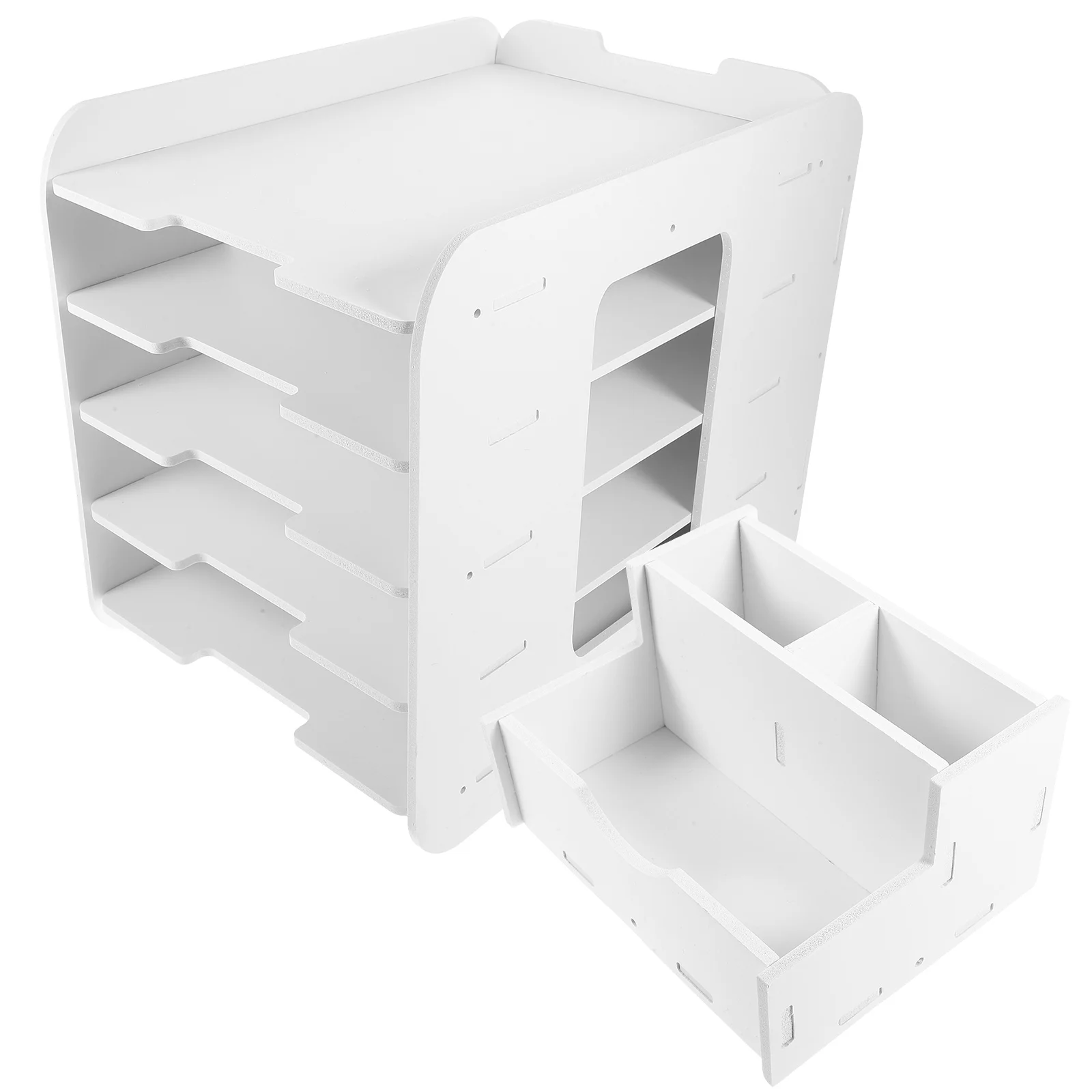 File Storage Shelf Desktop Document Organizer Large Capacity Wood-Plastic Composite Material Stackable Design for Office Study